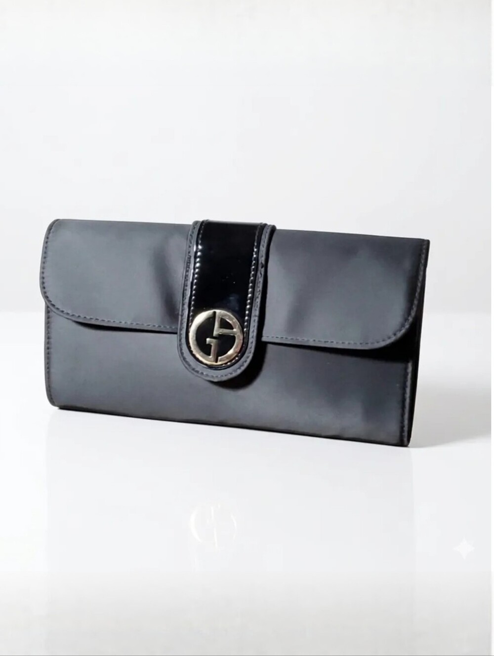 Giorgio Armani 9.5x5.5" Parfums Clutch Purse Case Make Up Bag Black Satin Patent